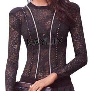 NEW Embellished Lace Mesh Bodysuit Teddy Shirt Top